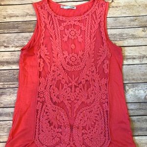 Coral lace tank